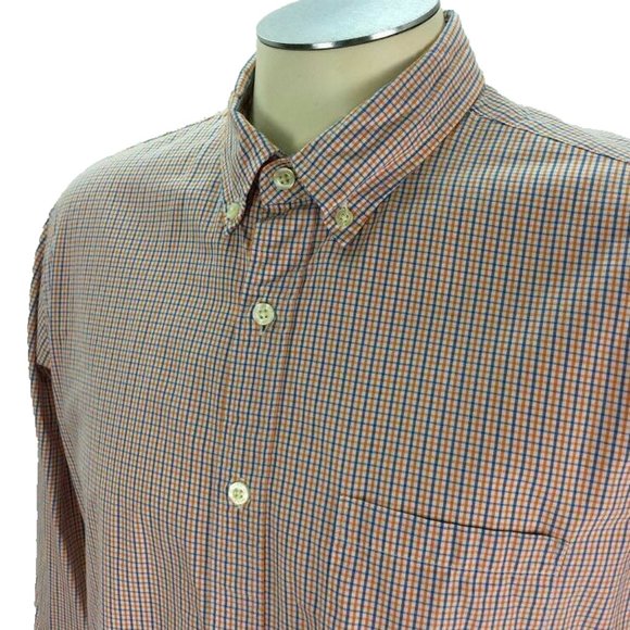 J Crew Slim Fit Button Down Shirt L Orange Blue White Plaid Mens - Picture 3 of 4